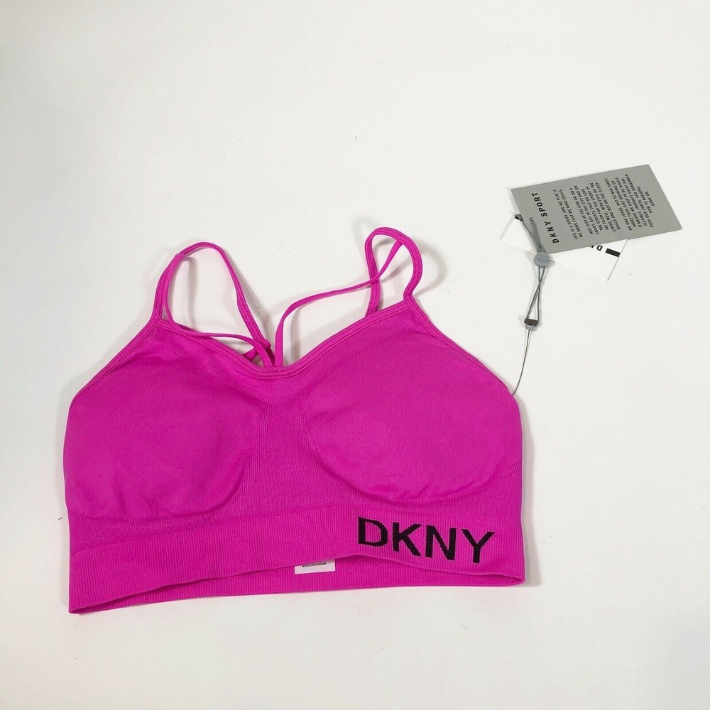 DKNY Sport Para Dama Strappy Sports Bra‎ Womens XS Pink Low Impact Seamless NEW